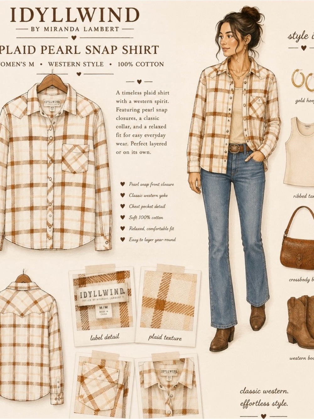 Idyllwind by Miranda Lambert plaid / snap flannel fall shirt sz L